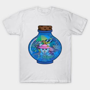 Cute doodle monster beach party in a bottle T-Shirt